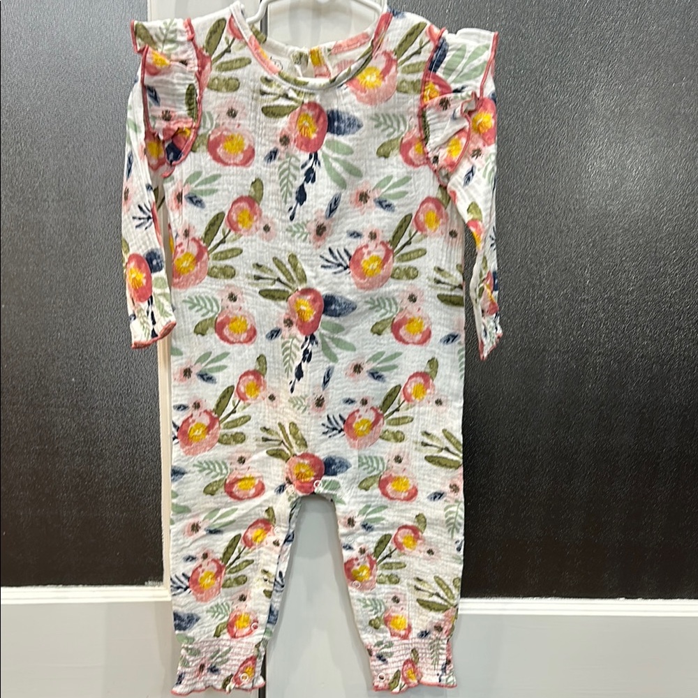 Mud Pie Floral Baby Romper with Ruffle Sleeves